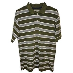 Vintage Wrangler Striped Polo Tee Mens Size S Small Green Gray Short Sleeve